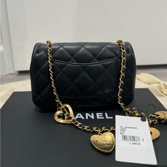 Chanel 22B Black Mini Flap Rectangle Open Heart Gold Logo Shoulder Crossbody Bag - Picture 3 of 7